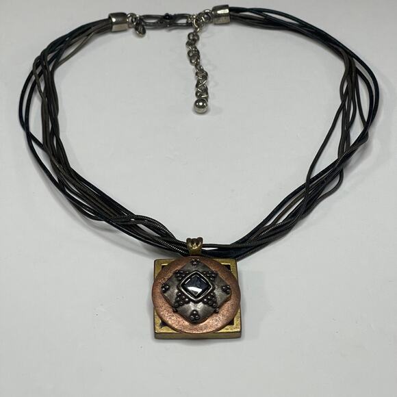 Chico's pendant necklace signed costume jewelry mixed metals on cord - Picture 13 of 16